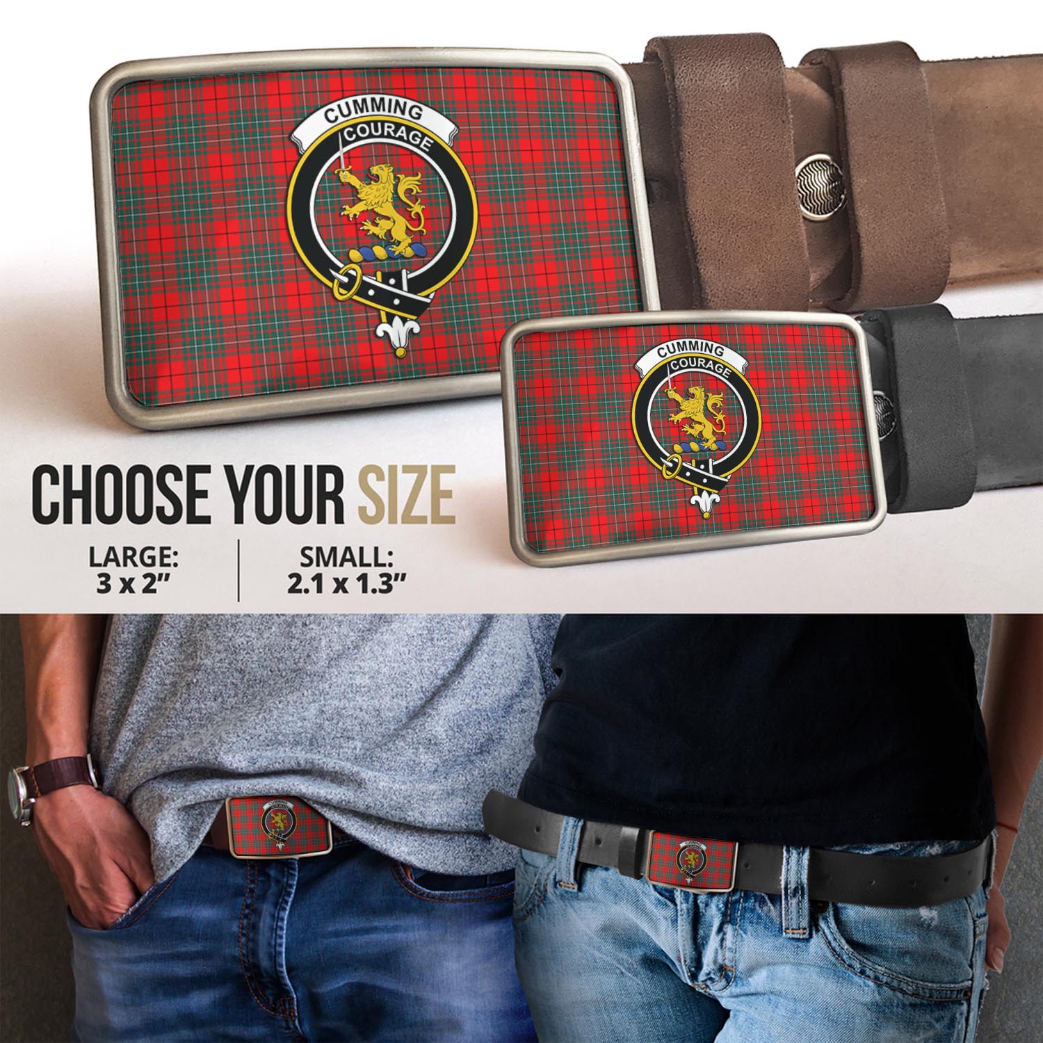 Cumming Modern Tartan Belt Buckles with Family Crest - Tartan Vibes Clothing