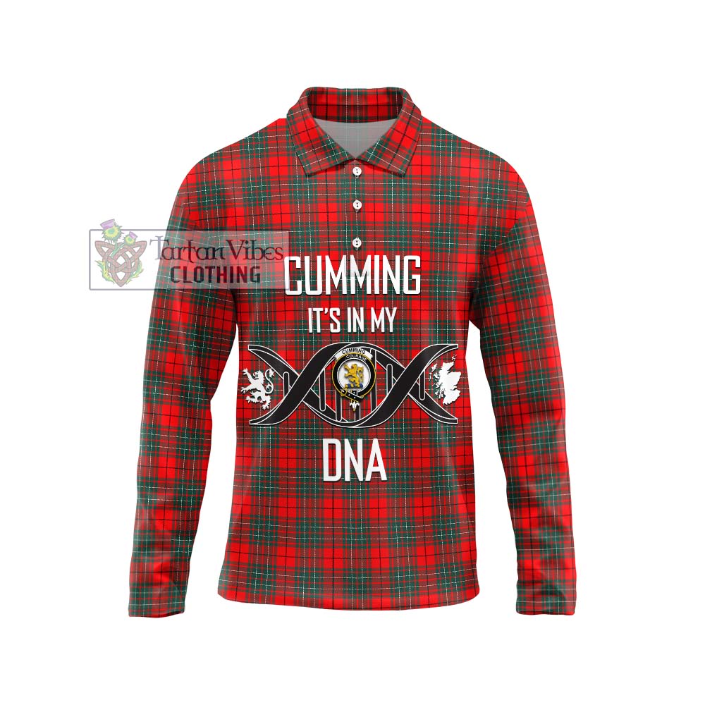 Cumming Modern Tartan Long Sleeve Polo Shirt with Family Crest DNA In Me Style Unisex - Tartanvibesclothing Shop