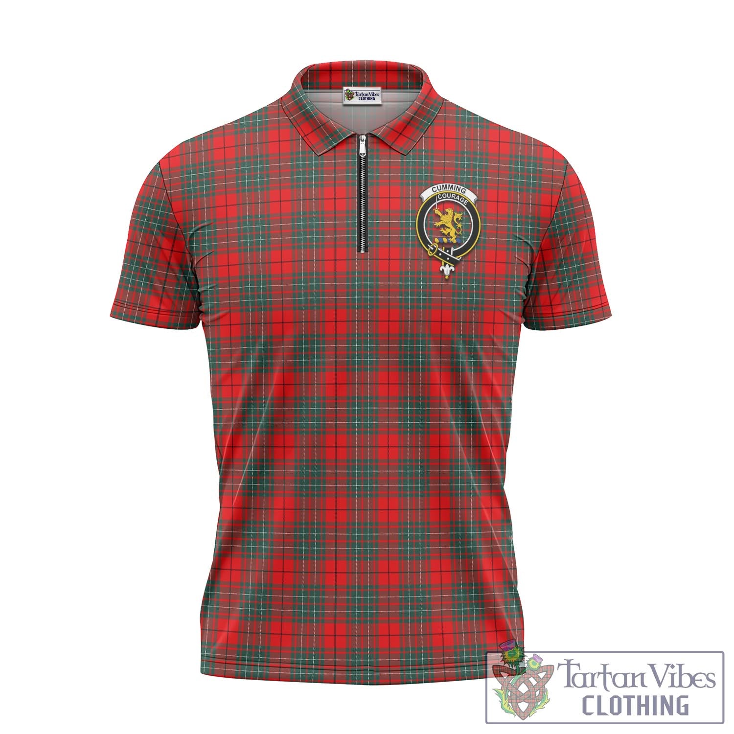 Tartan Vibes Clothing Cumming Modern Tartan Zipper Polo Shirt with Family Crest