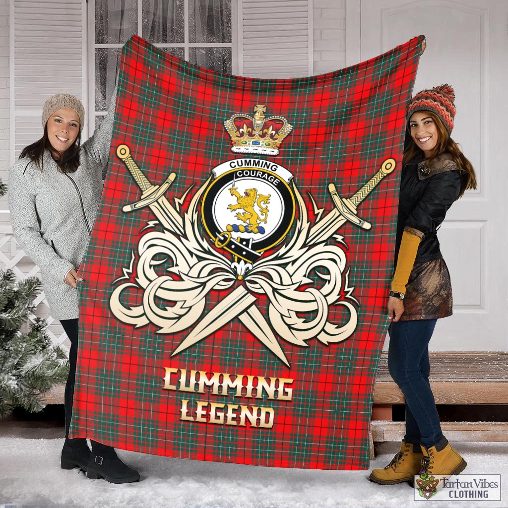 Tartan Vibes Clothing Cumming Modern Tartan Blanket with Clan Crest and the Golden Sword of Courageous Legacy