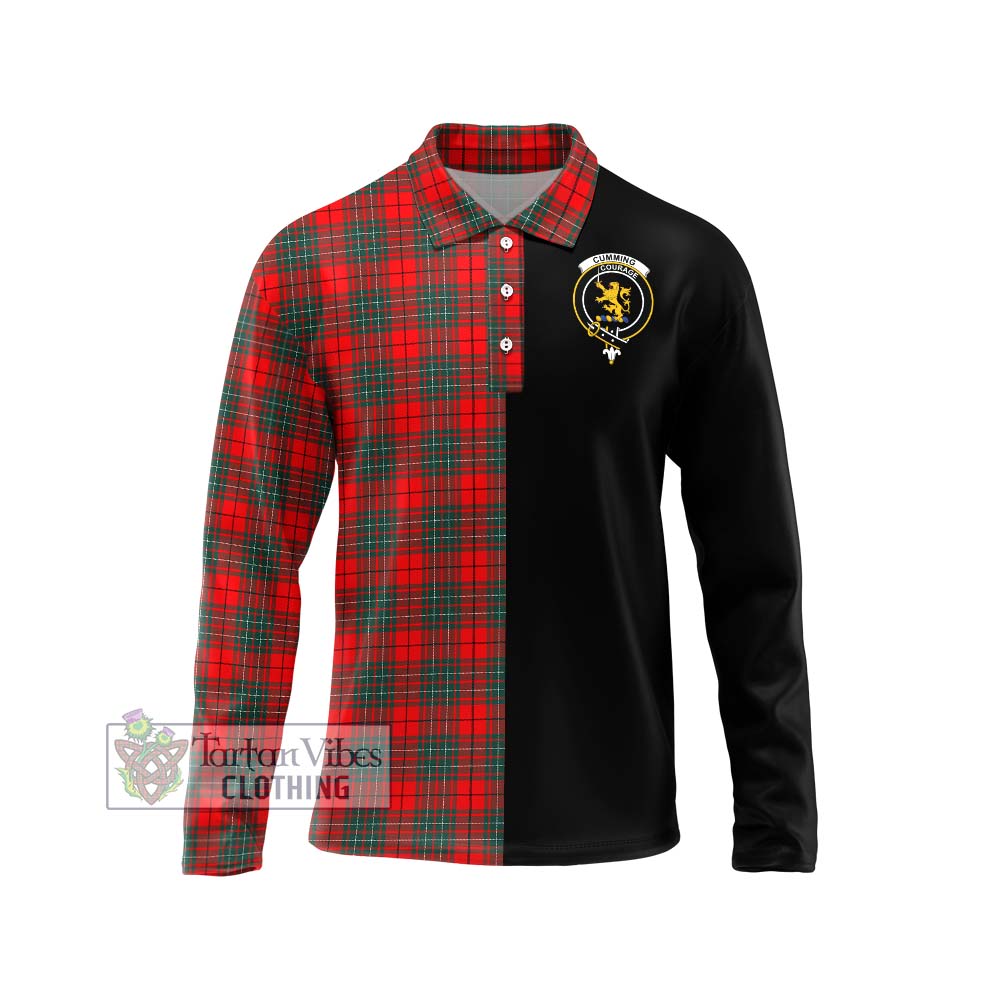 Cumming Modern Tartan Long Sleeve Polo Shirt with Family Crest and Half Of Me Style Unisex - Tartanvibesclothing Shop