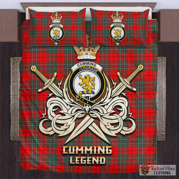 Cumming Modern Tartan Bedding Set with Clan Crest and the Golden Sword of Courageous Legacy