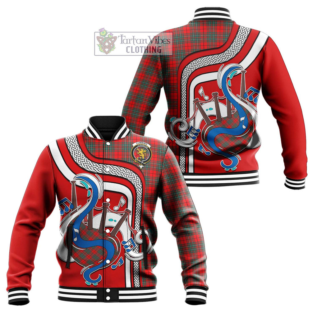 Tartan Vibes Clothing Cumming Modern Tartan Baseball Jacket with Epic Bagpipe Style