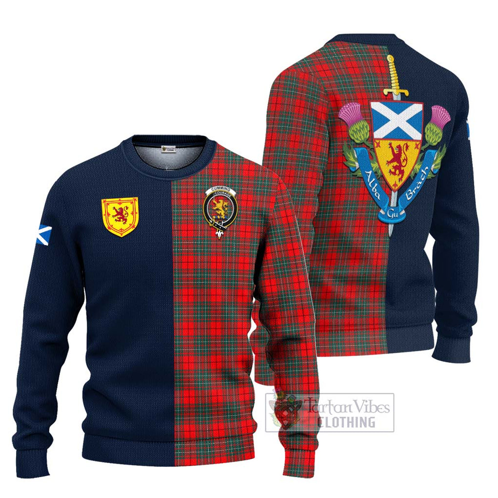 Tartan Vibes Clothing Cumming Modern Tartan Knitted Sweater with Scottish Lion Royal Arm Half Style