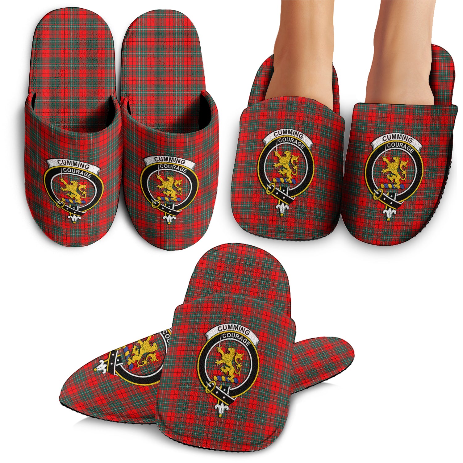 Cumming Modern Tartan Home Slippers with Family Crest - Tartanvibesclothing