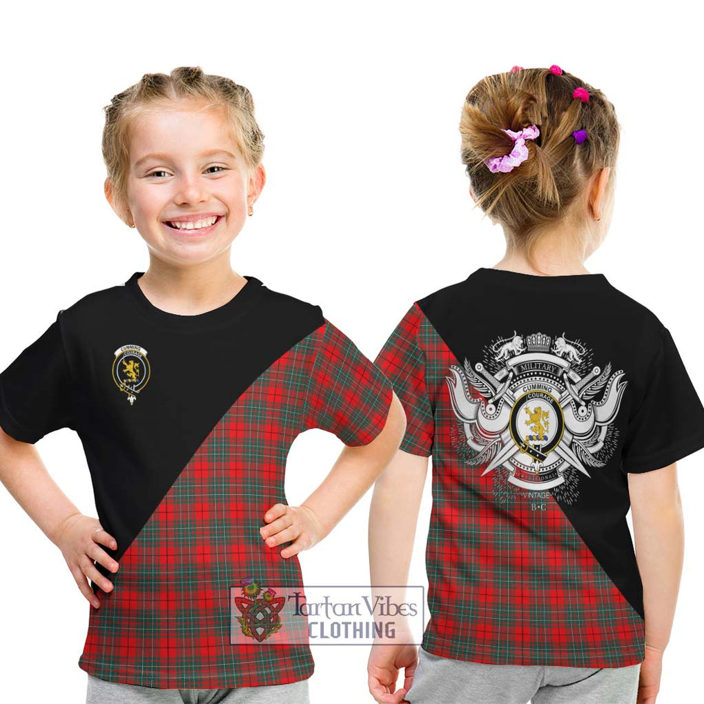 Cumming Modern Tartan Kid T-Shirt with Family Crest and Military Logo Style - Tartanvibesclothing Shop