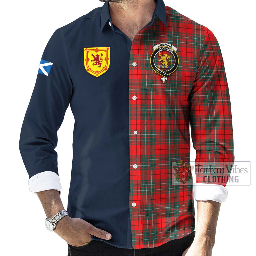 Tartan Vibes Clothing Cumming Modern Tartan Long Sleeve Button Shirt with Scottish Lion Royal Arm Half Style