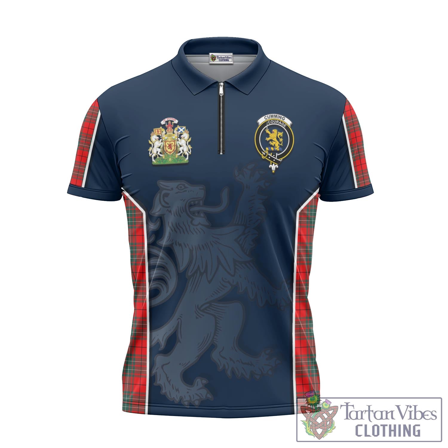 Tartan Vibes Clothing Cumming Modern Tartan Zipper Polo Shirt with Family Crest and Lion Rampant Vibes Sport Style