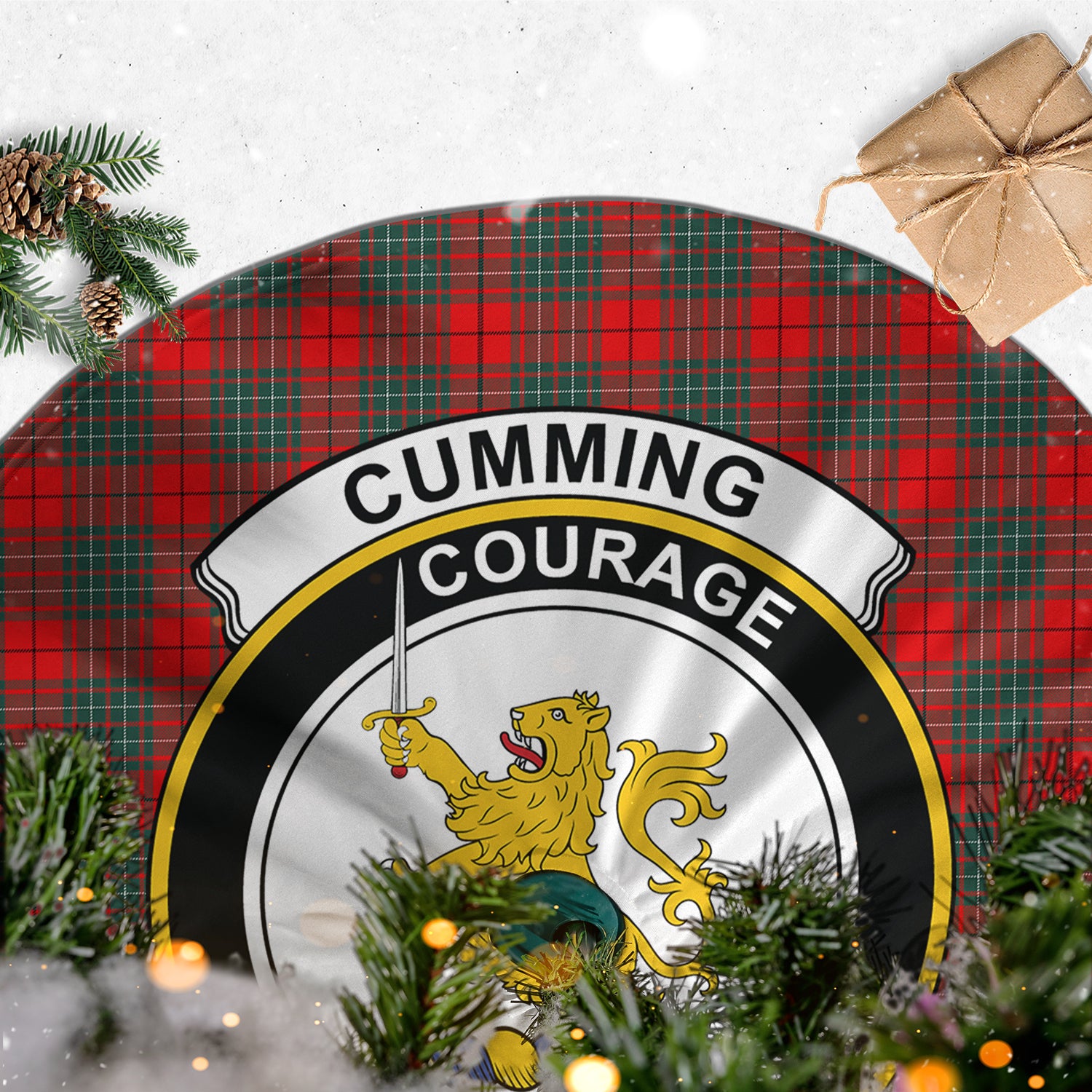 Cumming Modern Tartan Christmas Tree Skirt with Family Crest - Tartanvibesclothing