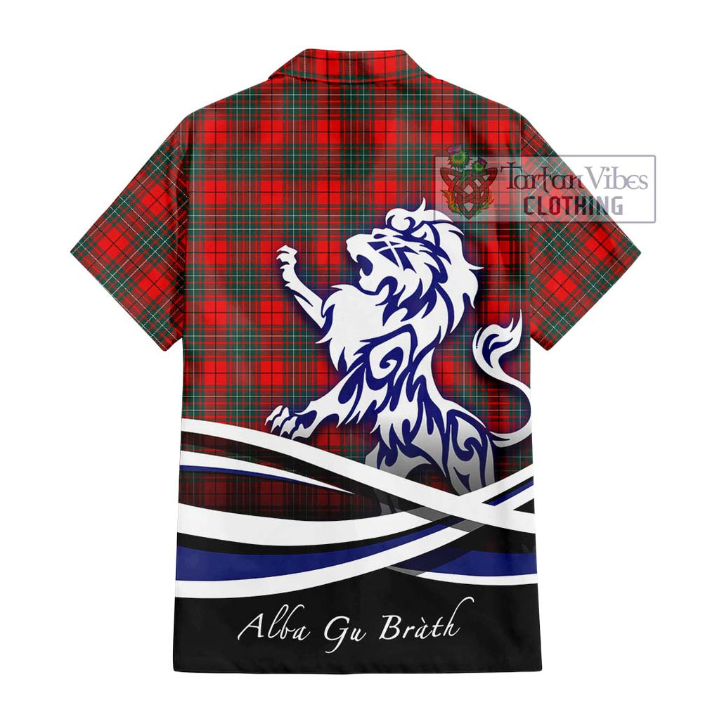 Cumming Modern Tartan Short Sleeve Button Shirt with Alba Gu Brath Regal Lion Emblem - Tartanvibesclothing Shop