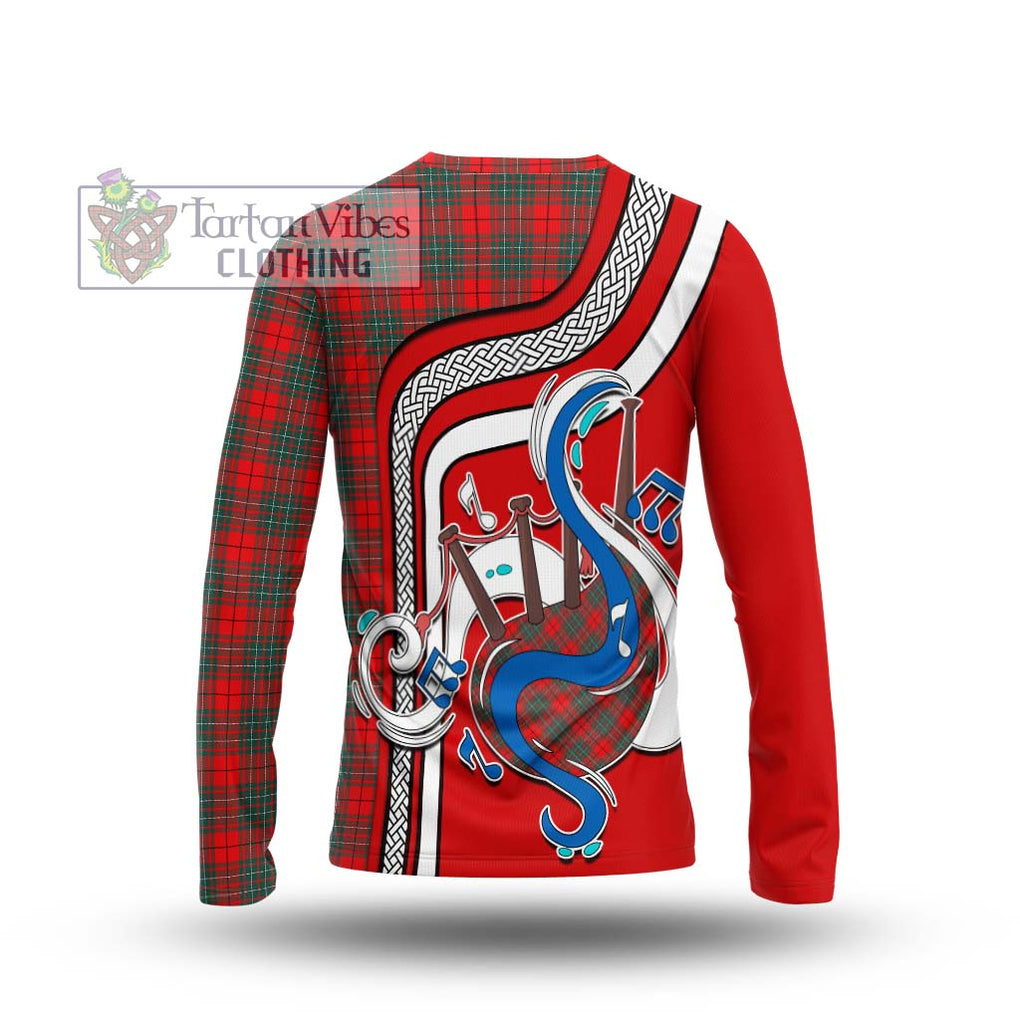 Tartan Vibes Clothing Cumming Modern Tartan Long Sleeve T-Shirt with Epic Bagpipe Style