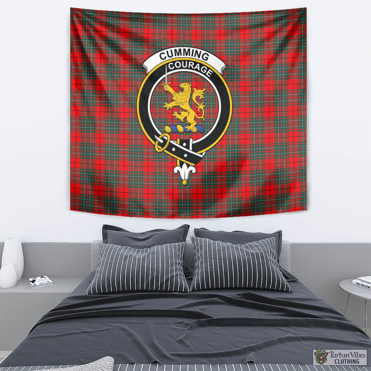 Tartan Vibes Clothing Cumming Modern Tartan Tapestry Wall Hanging and Home Decor for Room with Family Crest