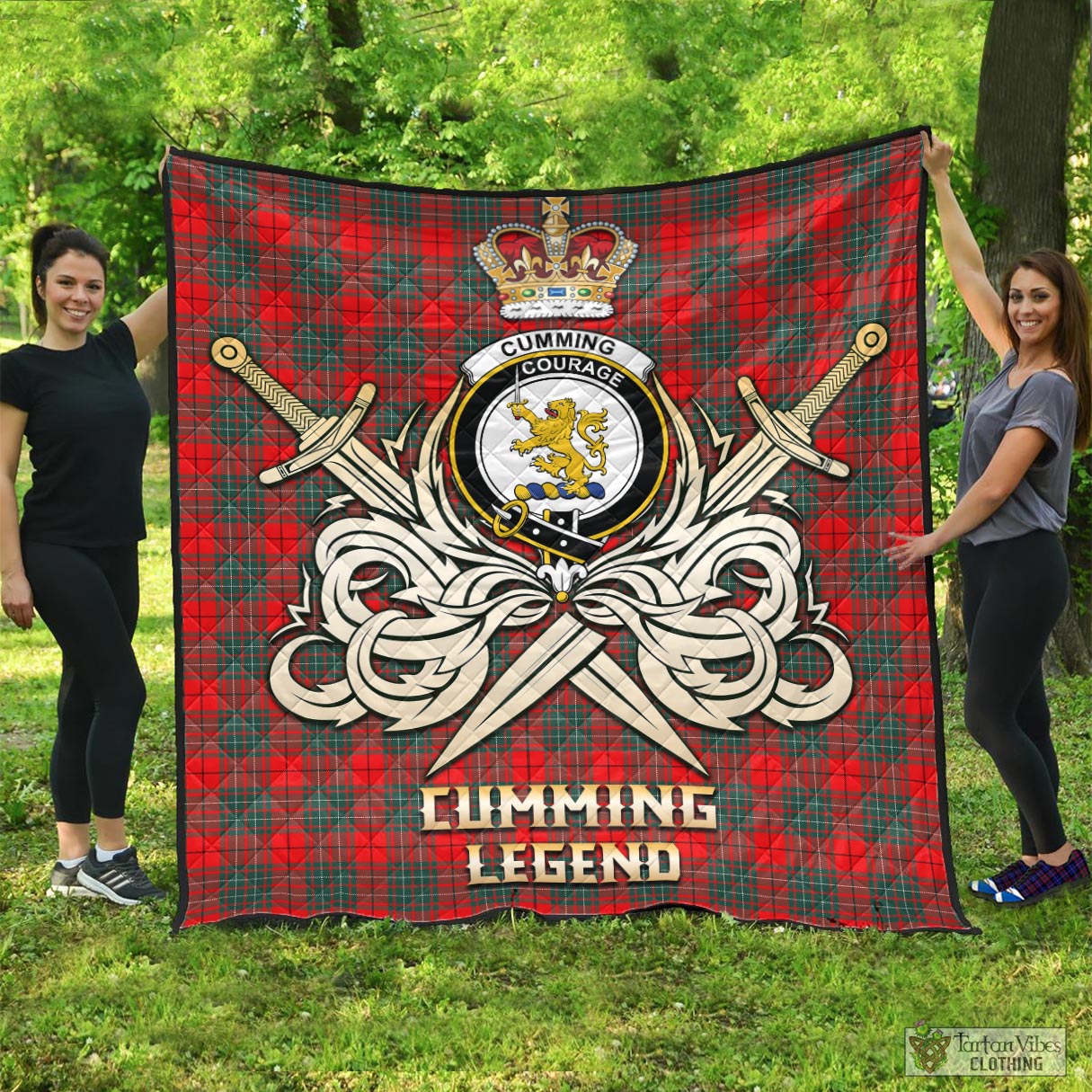 Tartan Vibes Clothing Cumming Modern Tartan Quilt with Clan Crest and the Golden Sword of Courageous Legacy