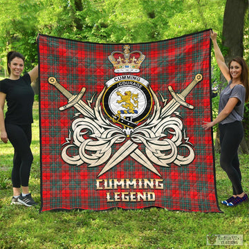 Cumming Modern Tartan Quilt with Clan Crest and the Golden Sword of Courageous Legacy