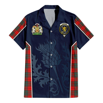 Cumming Modern Tartan Short Sleeve Button Up Shirt with Family Crest and Scottish Thistle Vibes Sport Style