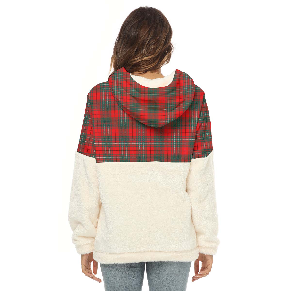 Cumming Modern Tartan Women's Borg Fleece Hoodie With Half Zip with Family Crest - Tartan Vibes Clothing