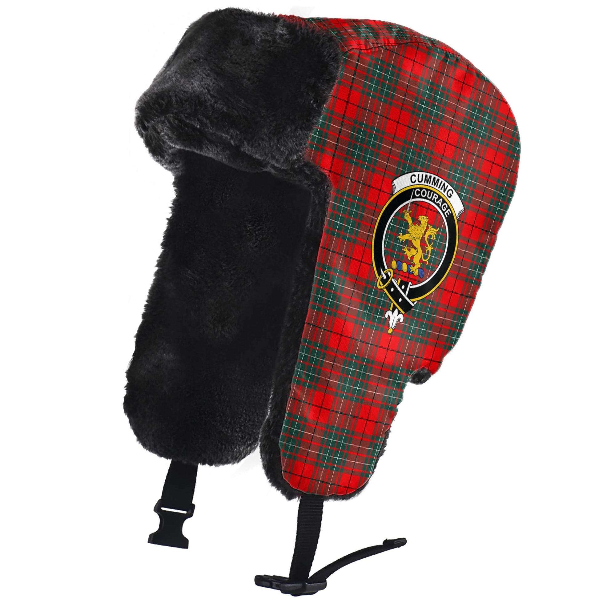 Cumming Modern Tartan Winter Trapper Hat with Family Crest - Tartanvibesclothing