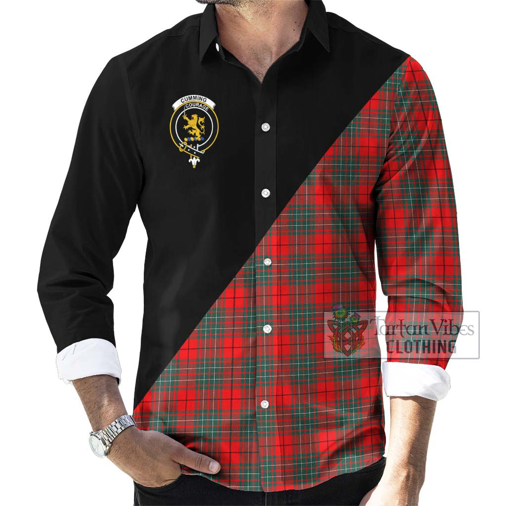 Cumming Modern Tartan Long Sleeve Button Shirt with Family Crest and Military Logo Style - Tartanvibesclothing Shop