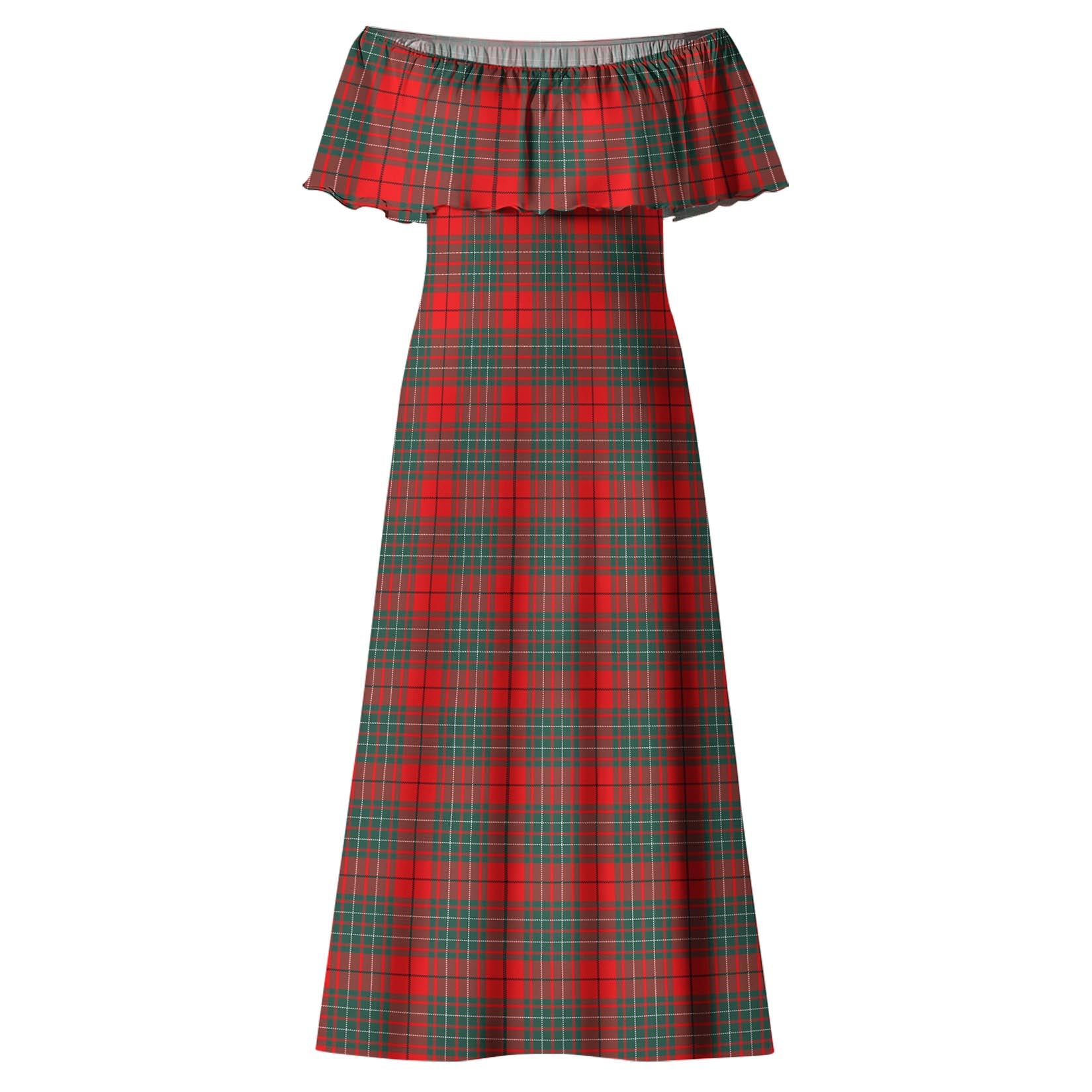 Cumming Modern Tartan Off Shoulder Long Dress - Tartanvibesclothing