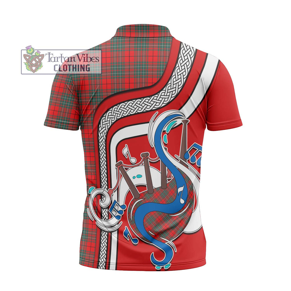 Cumming Modern Tartan Zipper Polo Shirt with Epic Bagpipe Style - Tartanvibesclothing Shop