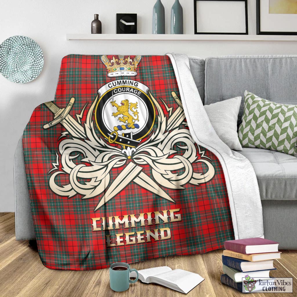 Tartan Vibes Clothing Cumming Modern Tartan Blanket with Clan Crest and the Golden Sword of Courageous Legacy