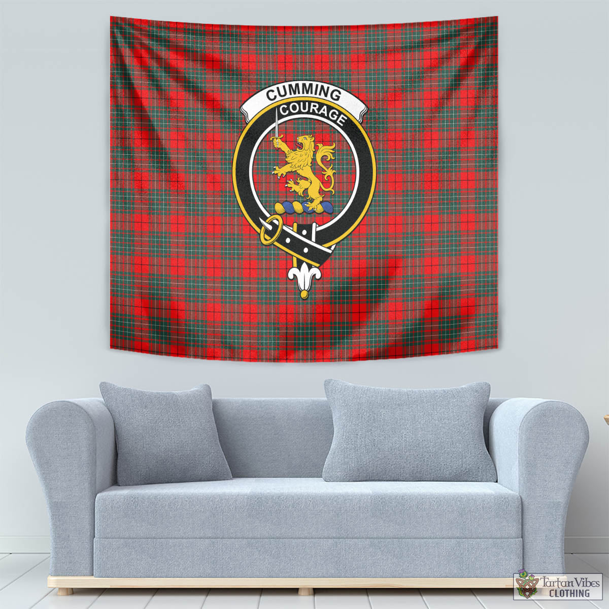 Tartan Vibes Clothing Cumming Modern Tartan Tapestry Wall Hanging and Home Decor for Room with Family Crest