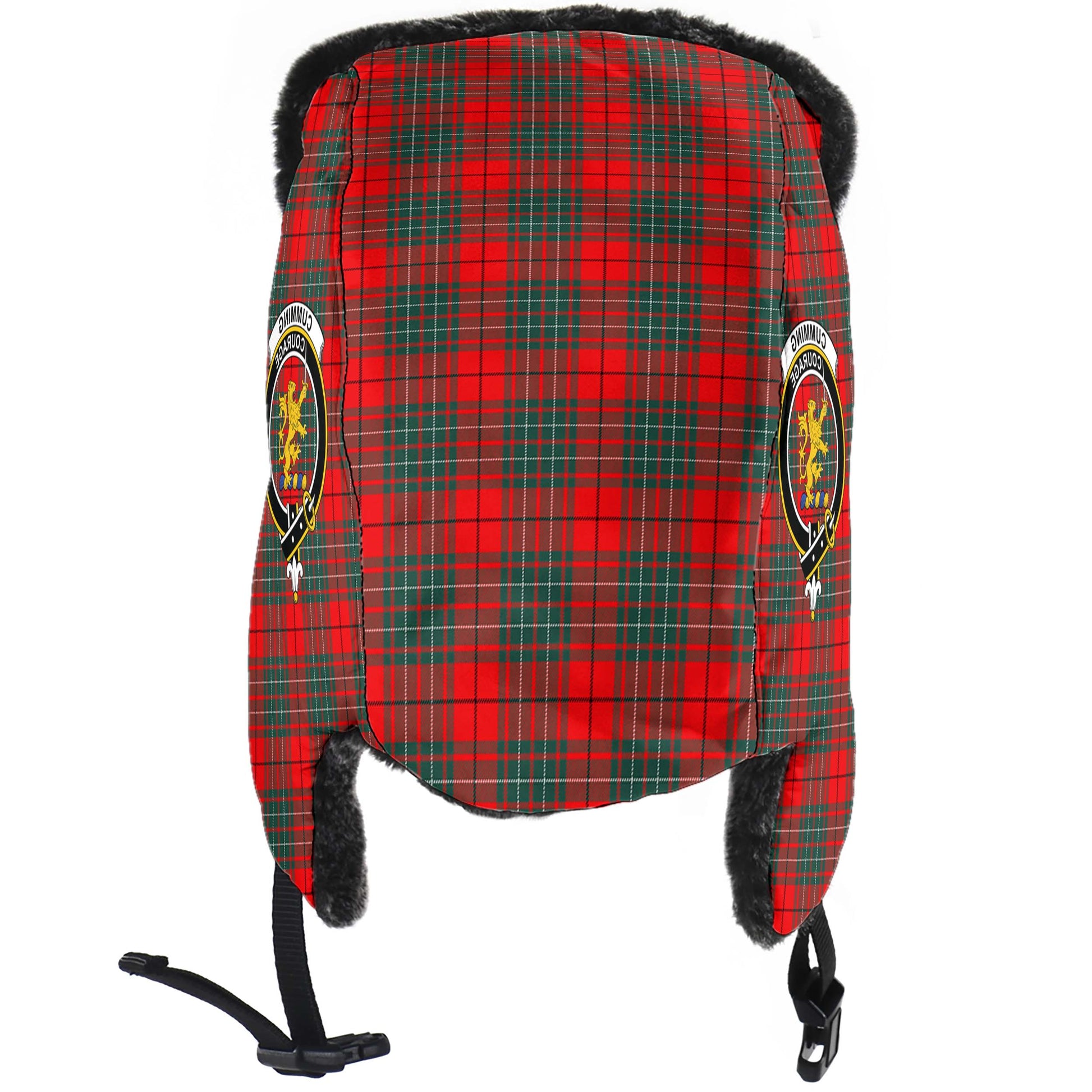 Cumming Modern Tartan Winter Trapper Hat with Family Crest - Tartanvibesclothing