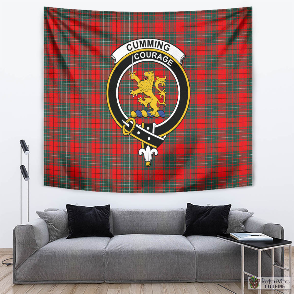 Tartan Vibes Clothing Cumming Modern Tartan Tapestry Wall Hanging and Home Decor for Room with Family Crest