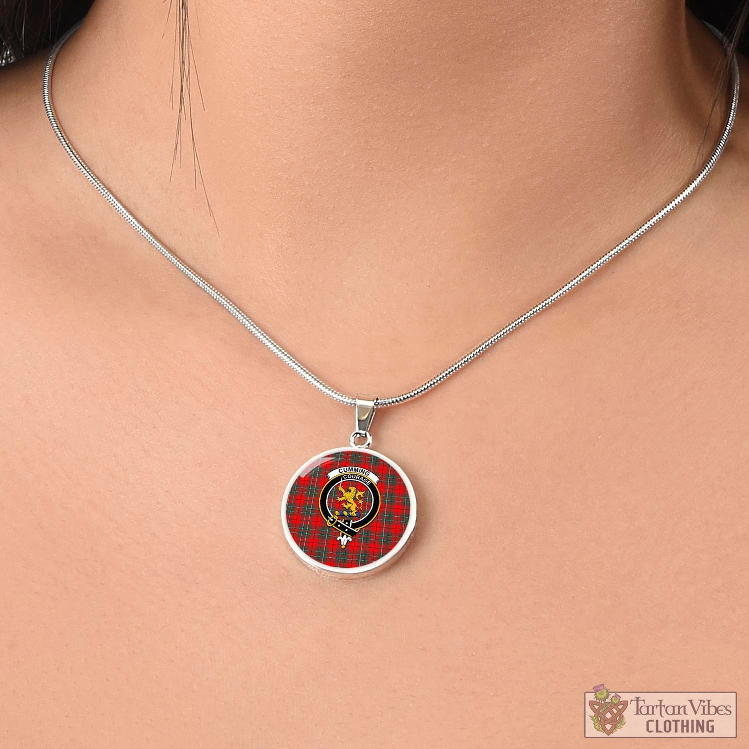 Tartan Vibes Clothing Cumming Modern Tartan Circle Necklace with Family Crest