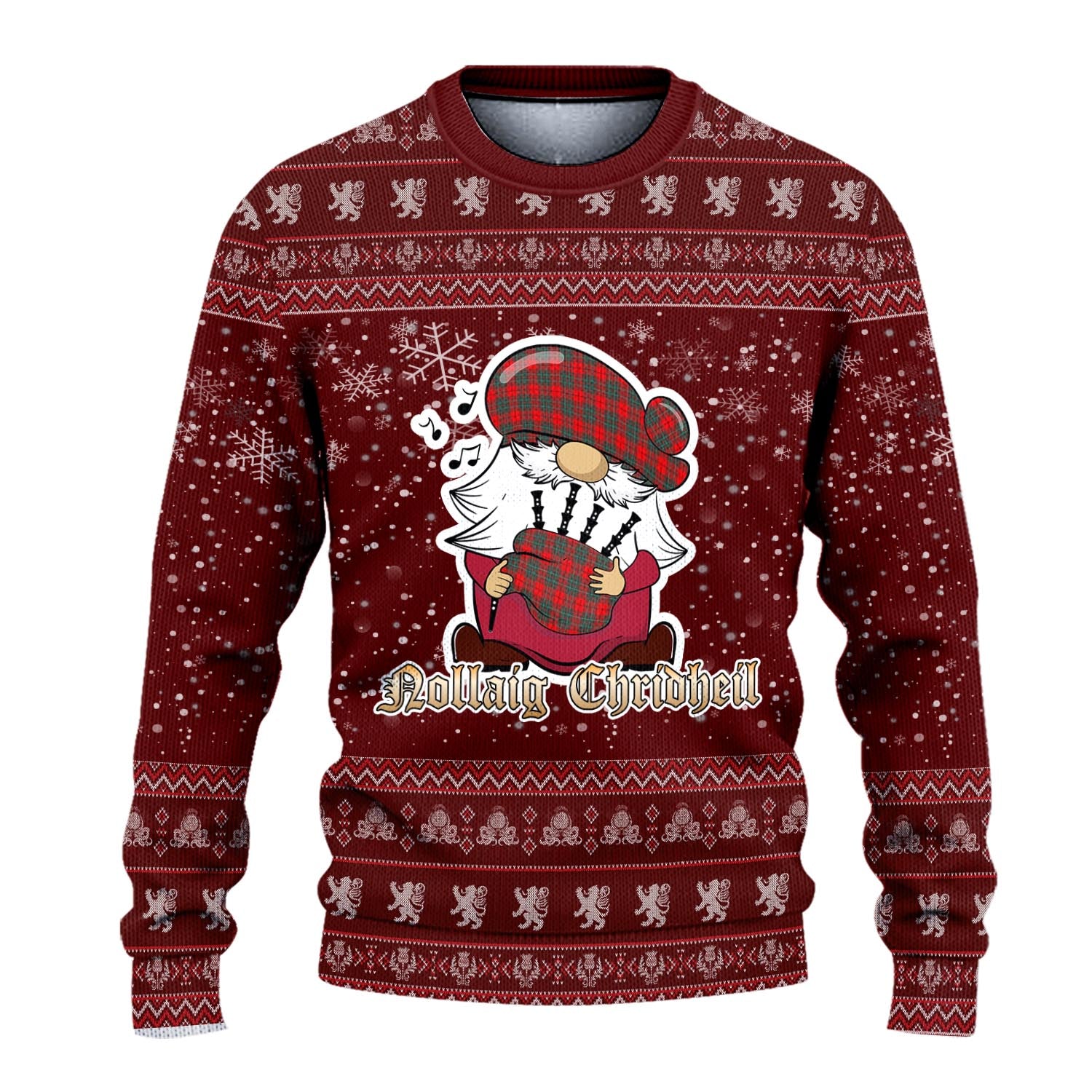 Cumming Modern Clan Christmas Family Knitted Sweater with Funny Gnome Playing Bagpipes - Tartanvibesclothing