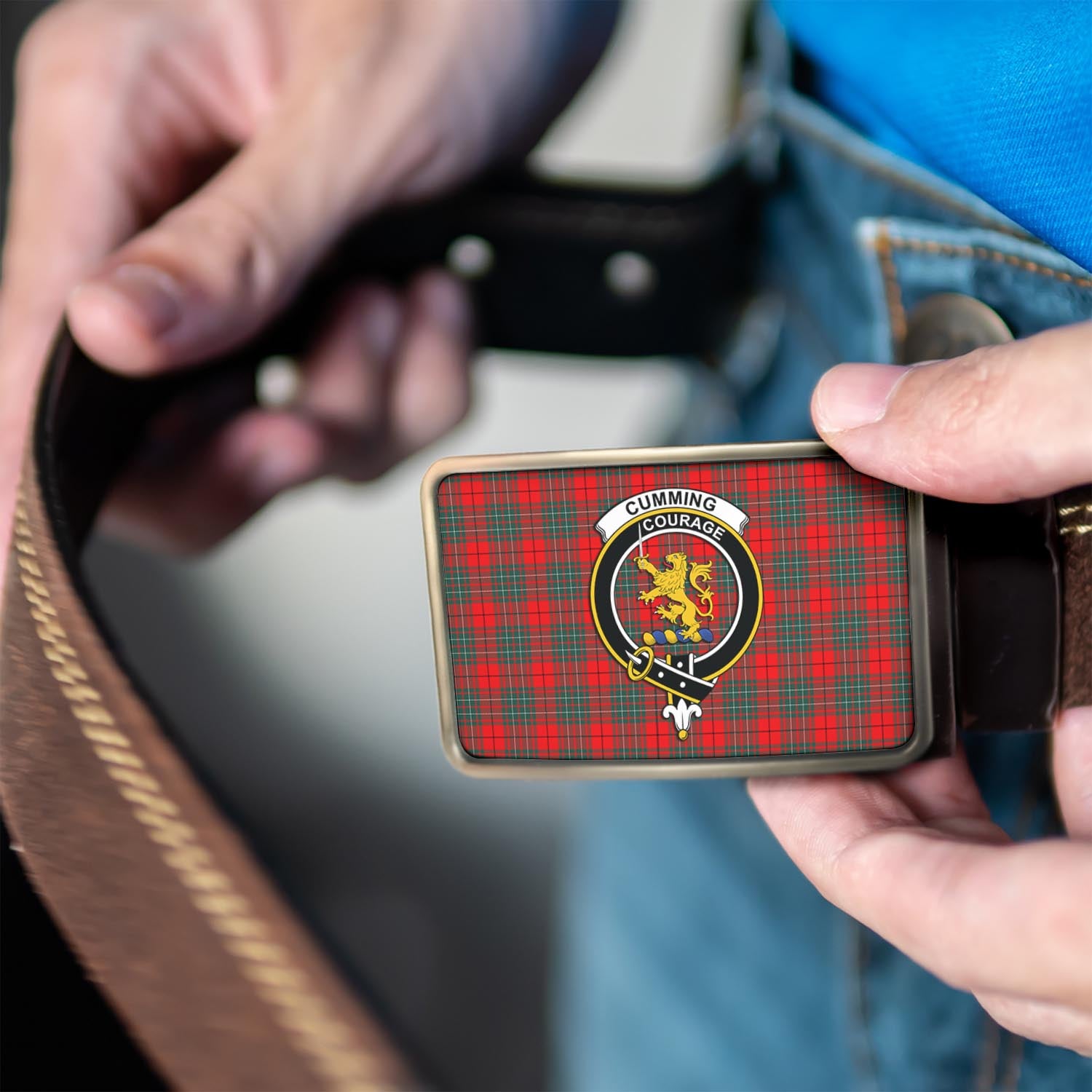 Cumming Modern Tartan Belt Buckles with Family Crest - Tartan Vibes Clothing