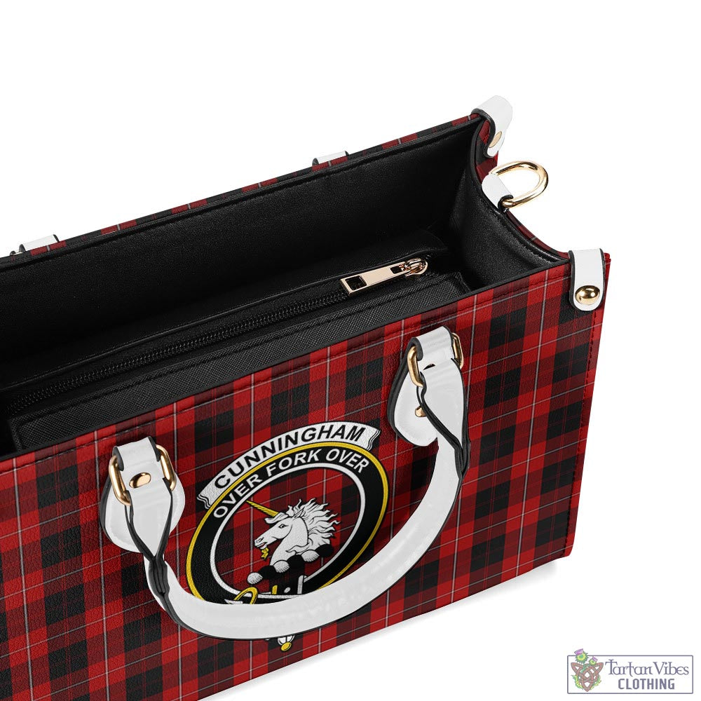 Tartan Vibes Clothing Cunningham Tartan Luxury Leather Handbags with Family Crest