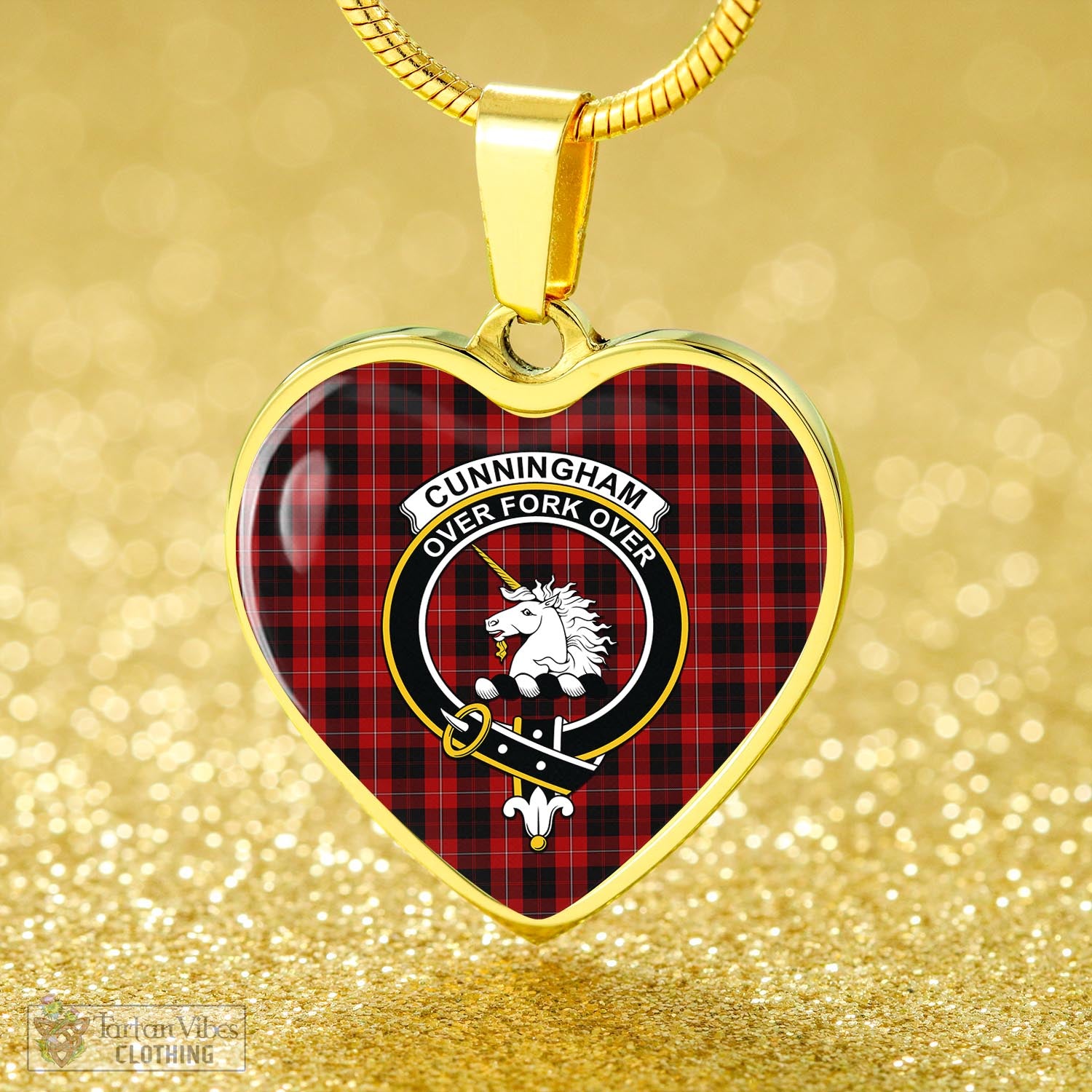 Tartan Vibes Clothing Cunningham Tartan Heart Necklace with Family Crest