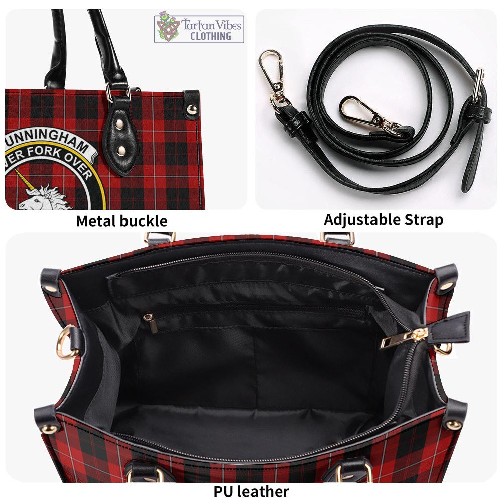 Tartan Vibes Clothing Cunningham Tartan Luxury Leather Handbags with Family Crest