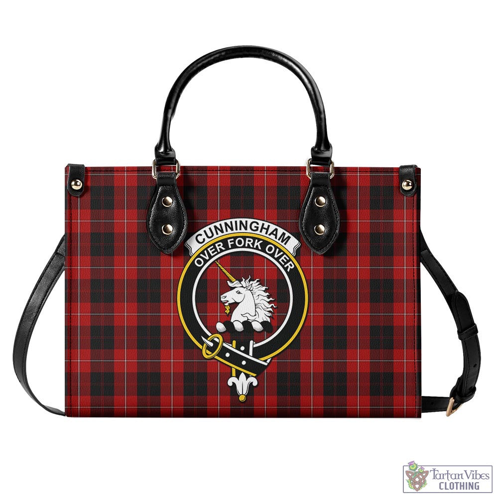 Tartan Vibes Clothing Cunningham Tartan Luxury Leather Handbags with Family Crest