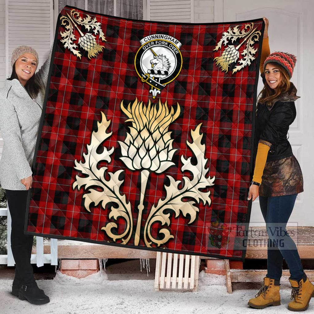 Tartan Vibes Clothing Cunningham Tartan Quilt with Family Crest and Golden Thistle Style