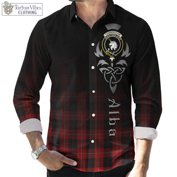 Cunningham Tartan Long Sleeve Button Up Featuring Alba Gu Brath Family Crest Celtic Inspired