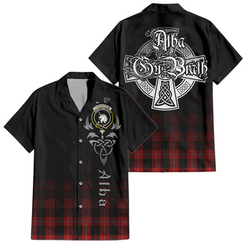 Cunningham Tartan Short Sleeve Button Up Shirt Featuring Alba Gu Brath Family Crest Celtic Inspired