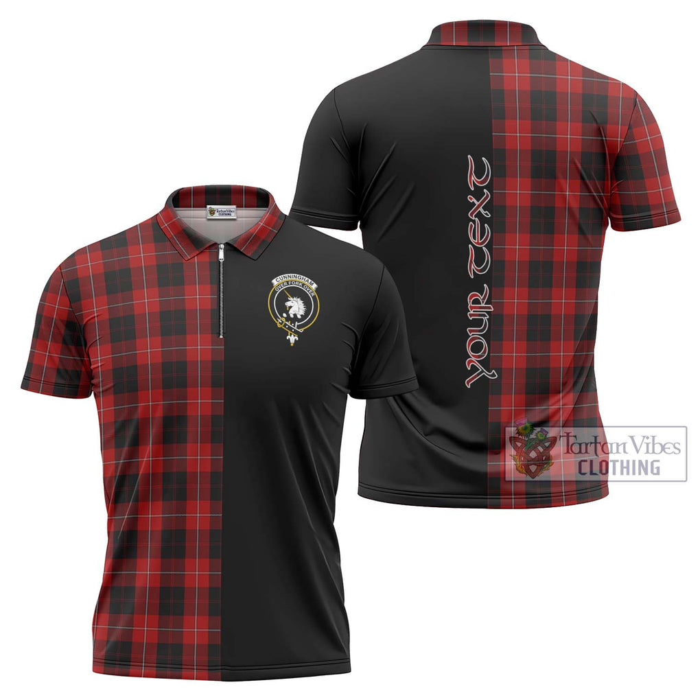 Cunningham Tartan Zipper Polo Shirt with Family Crest and Half Of Me Style Unisex - Tartanvibesclothing Shop