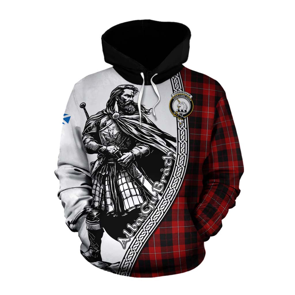 Tartan Vibes Clothing Cunningham Tartan Clan Crest Cotton Hoodie with Highlander Warrior Celtic Style