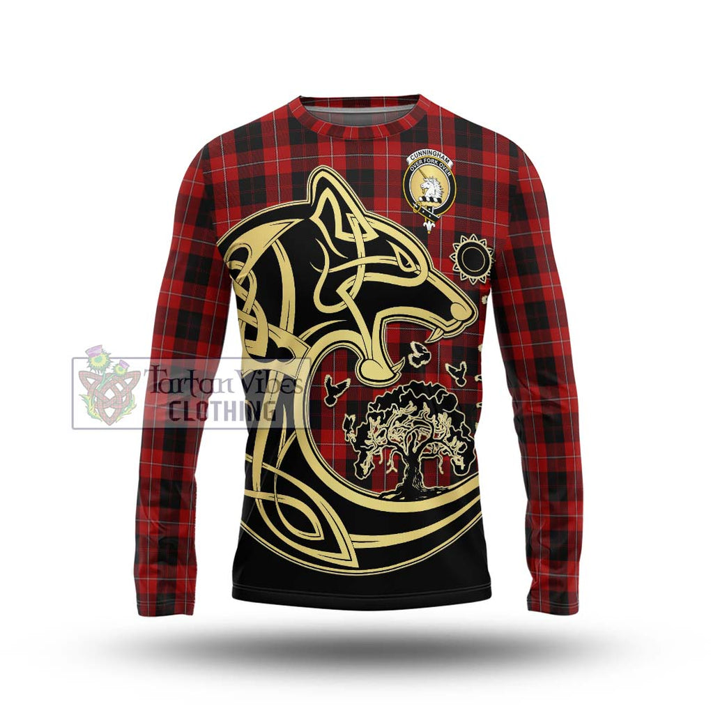 Cunningham Tartan Long Sleeve T-Shirt with Family Crest Celtic Wolf Style Unisex - Tartan Vibes Clothing