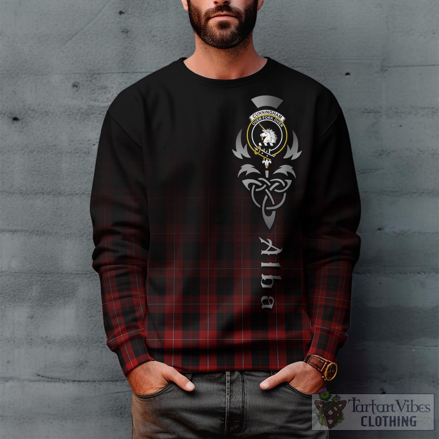 Tartan Vibes Clothing Cunningham Tartan Sweatshirt Featuring Alba Gu Brath Family Crest Celtic Inspired