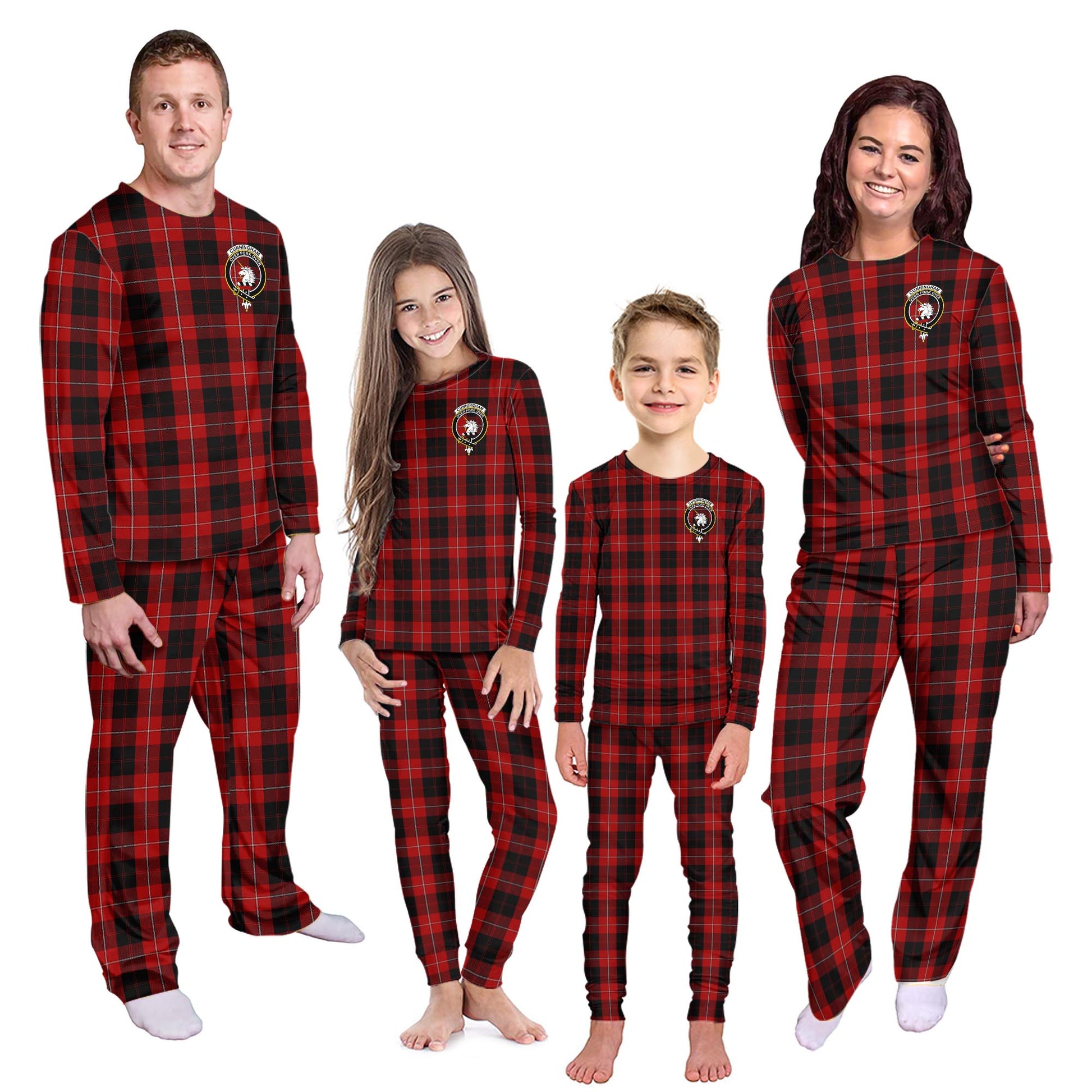 Cunningham Tartan Pajamas Family Set with Family Crest Kid - Tartan Vibes Clothing