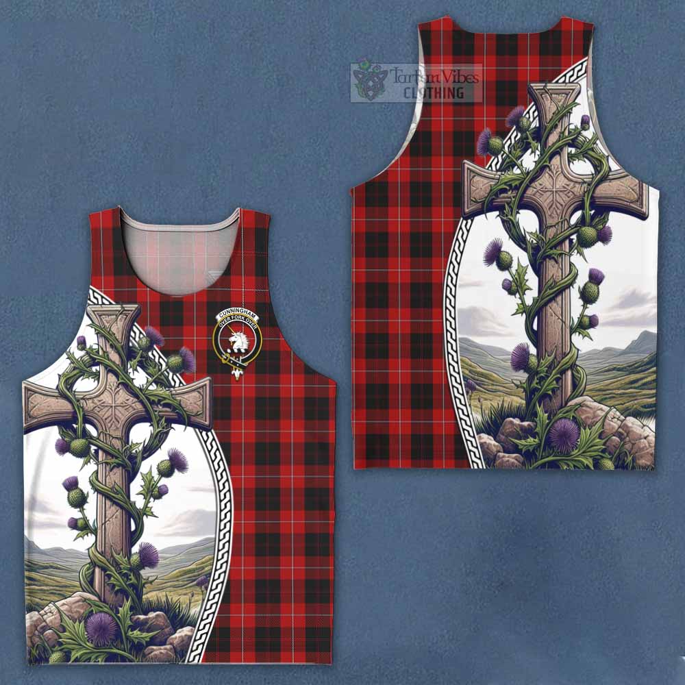 Tartan Vibes Clothing Cunningham Tartan Men's Tank Top with Family Crest and St. Andrew's Cross Accented by Thistle Vines