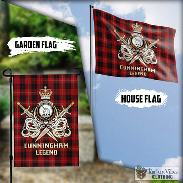 Cunningham Tartan Flag with Clan Crest and the Golden Sword of Courageous Legacy