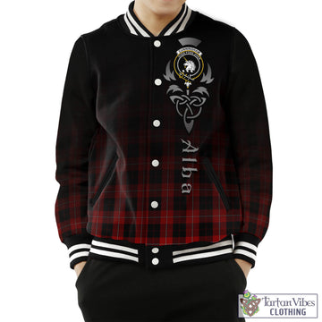 Cunningham Tartan Baseball Jacket Featuring Alba Gu Brath Family Crest Celtic Inspired