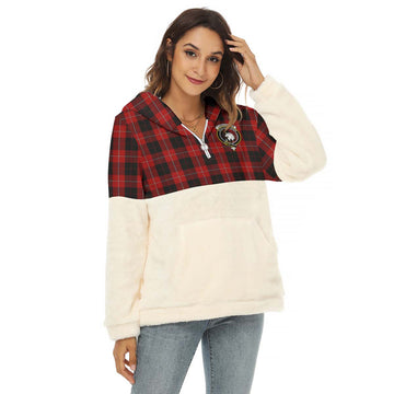 Cunningham Tartan Women's Borg Fleece Hoodie With Half Zip with Family Crest