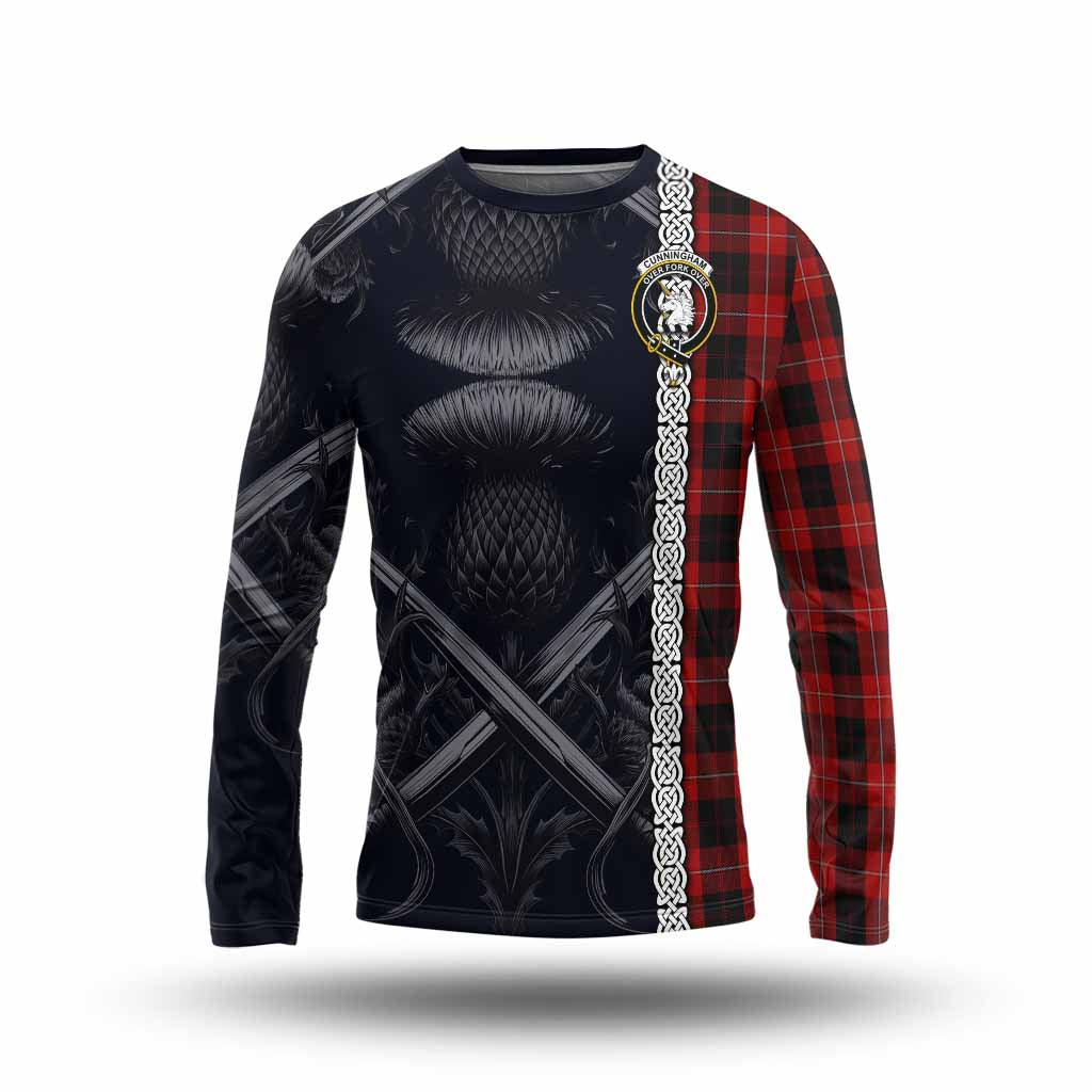 Tartan Vibes Clothing Cunningham Tartan Long Sleeve T-Shirt with Family Crest Cross Sword Thistle Celtic Vibes