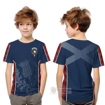 Cunningham Tartan Kid T-Shirt with Family Crest and Scottish Thistle Vibes Sport Style