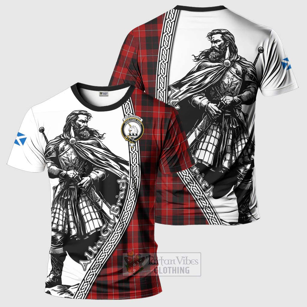 Tartan Vibes Clothing Cunningham Tartan Clan Crest T-Shirt with Highlander Warrior Celtic Style